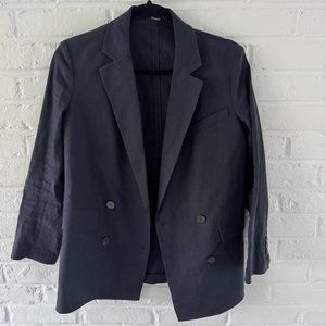 Theory Navy Linen Double Breasted Blazer Size 2